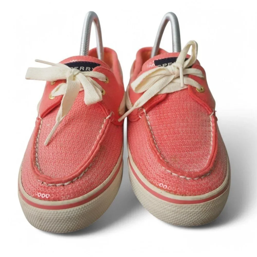 Sperry Top Sider Biscayne Sequin Boat‎ Shoes Orange 9688656 Women's 7.5M